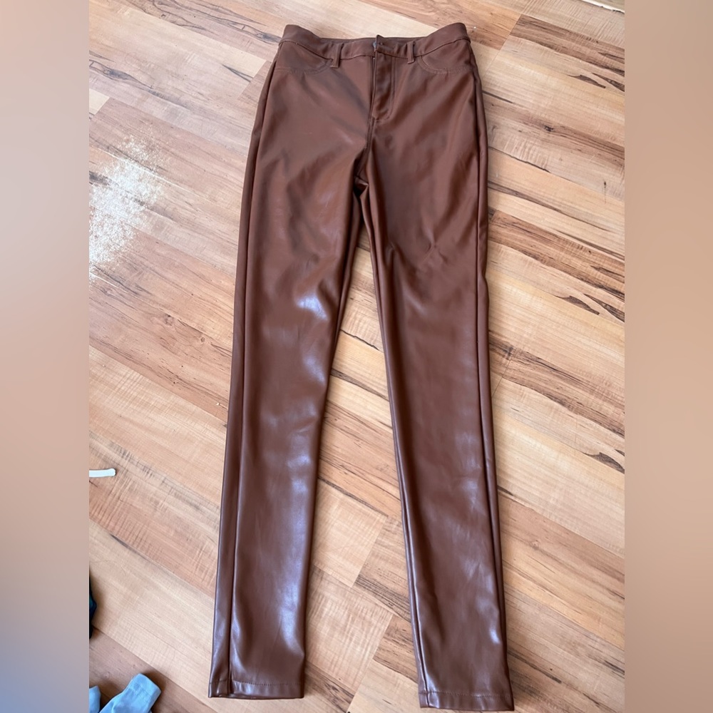Faux leather brown skinny pants